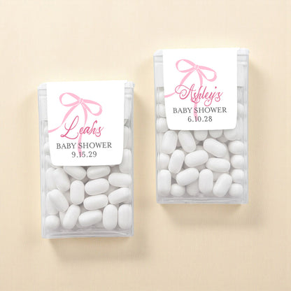 Pink Bow Baby Shower Personalized Tic Tac Mints (Set of 12)