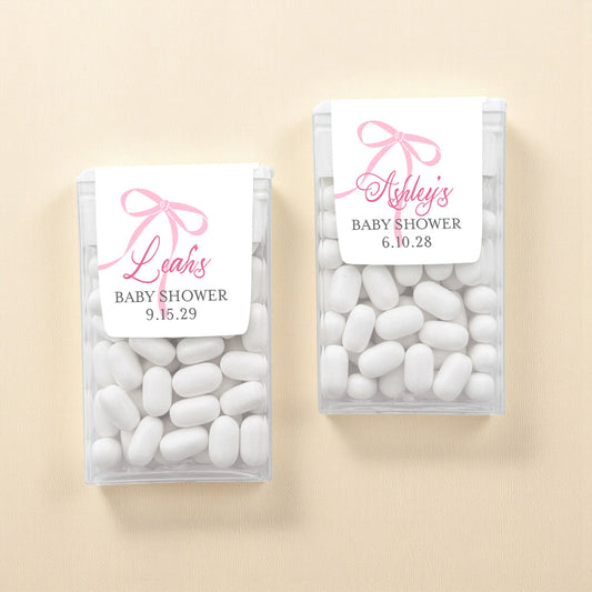 Pink Bow Baby Shower Personalized Tic Tac Mints (Set of 12)