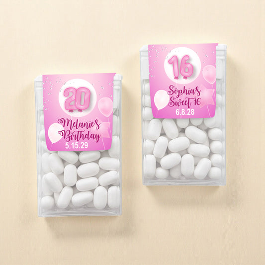 Pink Birthday Party Personalized Tic Tac Mints (Set of 12)