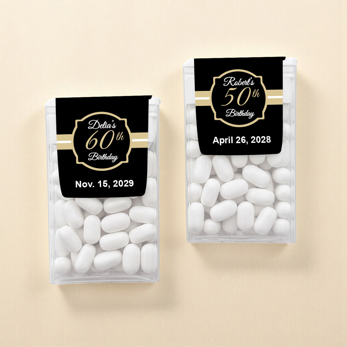 Black & Gold Birthday Personalized Tic Tac Mints (Set of 12)