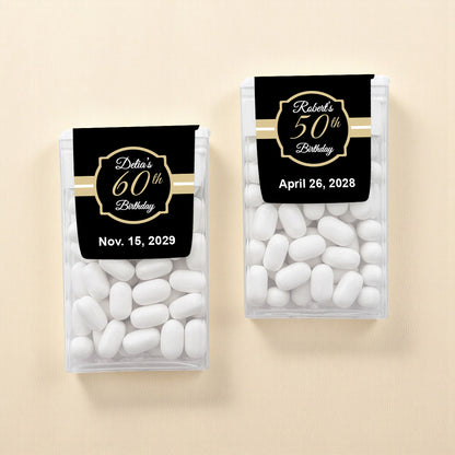 Black & Gold Birthday Personalized Tic Tac Mints (Set of 12)
