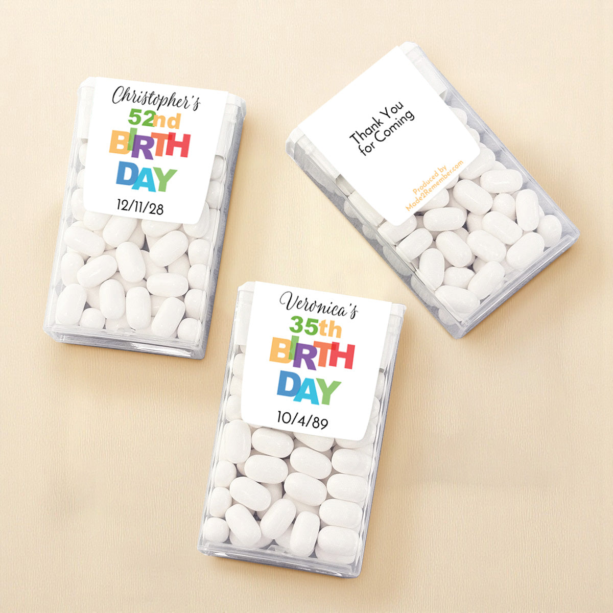 Colorful Birthday Personalized Tic Tac Mints (Set of 12)