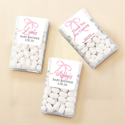 Pink Bow Baby Shower Personalized Tic Tac Mints (Set of 12)