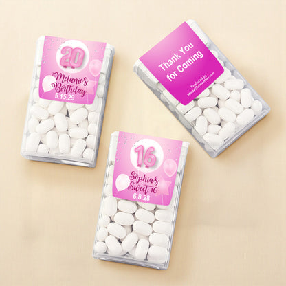 Pink Birthday Party Personalized Tic Tac Mints (Set of 12)