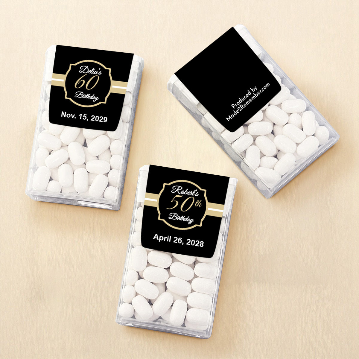 Black & Gold Birthday Personalized Tic Tac Mints (Set of 12)