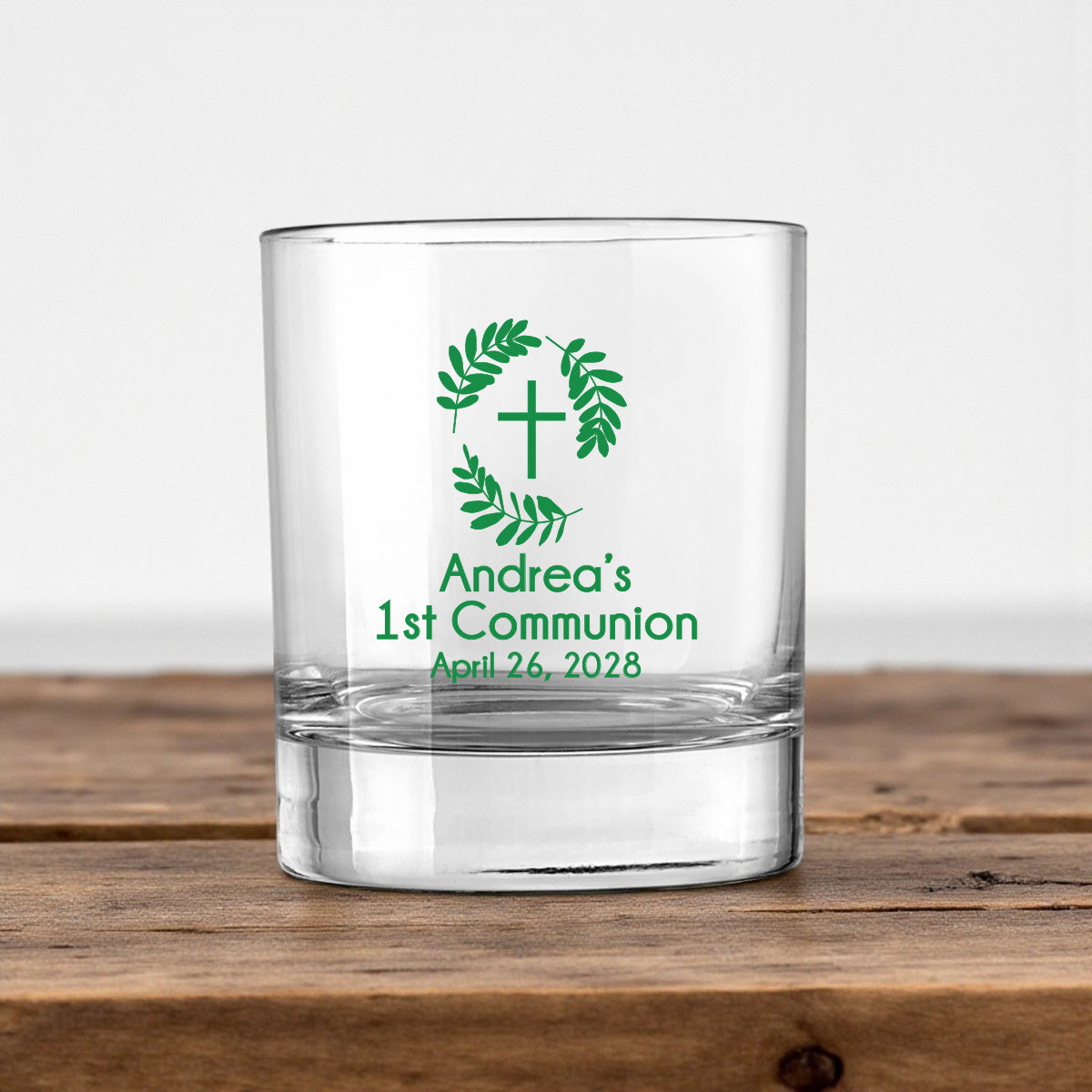 Botanical Greenery First Communion Personalized Votive Shot Glass (Set of 24)