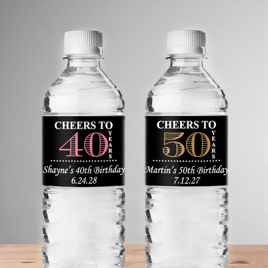 Cheers to Years Personalized Water Bottle Labels (Set of 12)