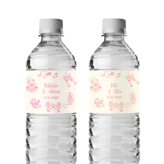 Wedding Drawing Personalized Water Bottle Labels (Set of 12)