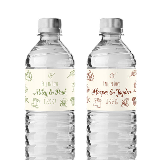 Fall Drawing Personalized Water Bottle Labels (Set of 12)