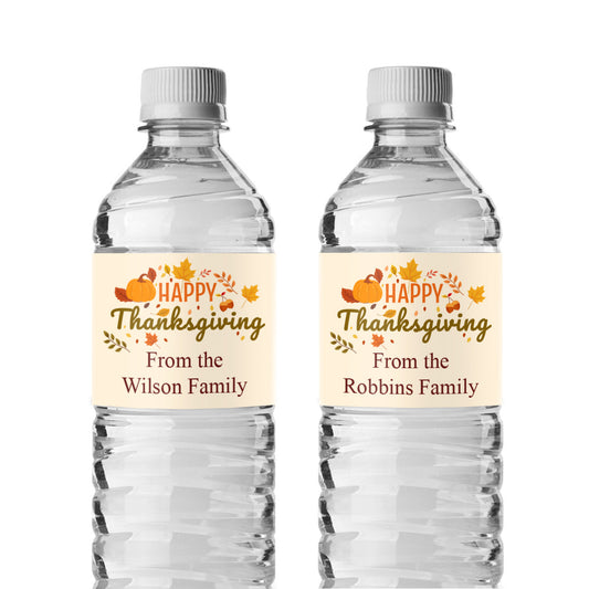 Happy Thanksgiving Personalized Water Bottle Labels (Set of 12)
