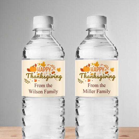 Happy Thanksgiving Personalized Water Bottle Labels (Set of 12)