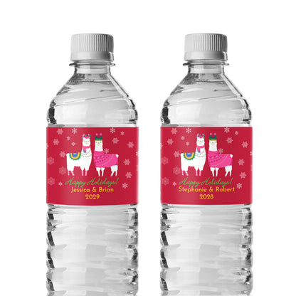 Holiday Llama Personalized Water Bottle Labels (Set of 12)