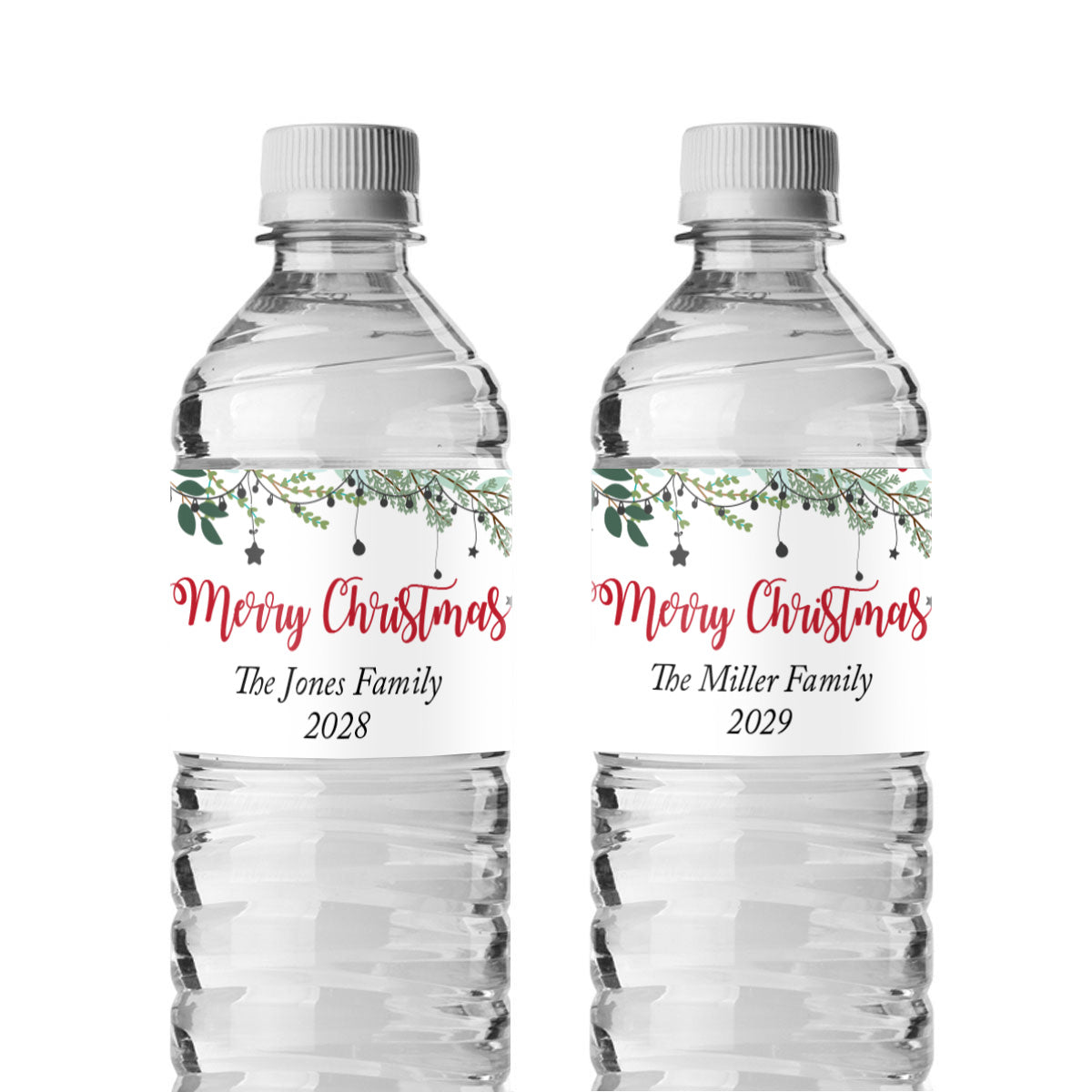 Merry Christmas Personalized Water Bottle Labels (Set of 12)