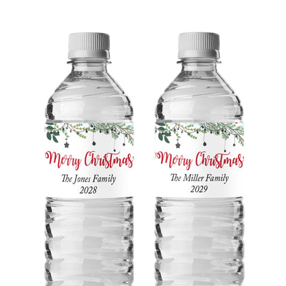 Merry Christmas Personalized Water Bottle Labels (Set of 12)