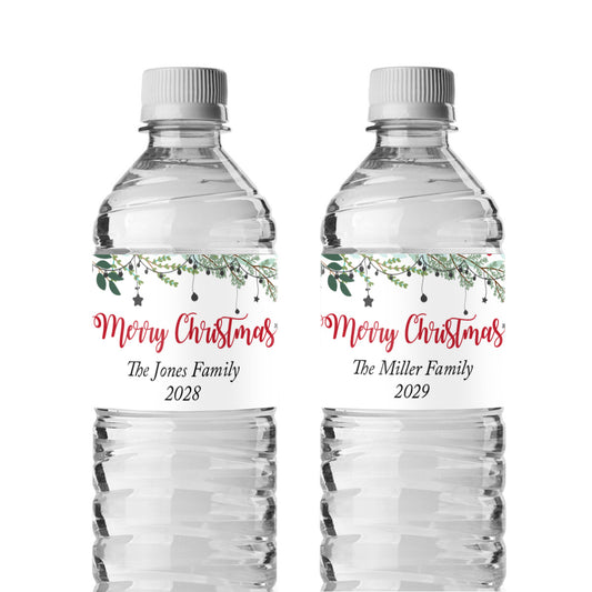 Merry Christmas Personalized Water Bottle Labels (Set of 12)