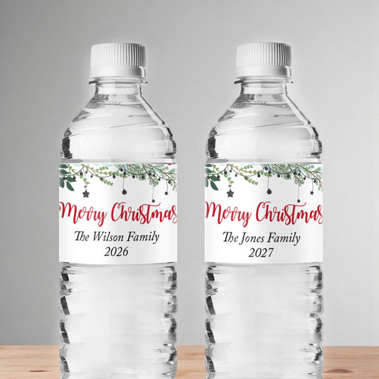 Merry Christmas Personalized Water Bottle Labels (Set of 12)