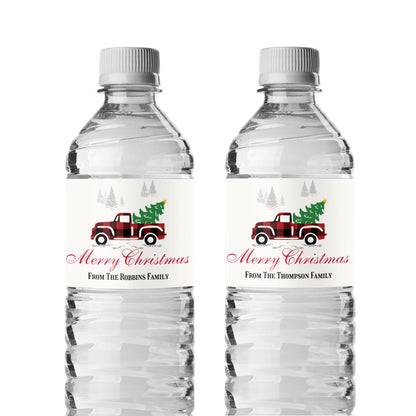 Red Pickup Truck Personalized Water Bottle Labels (Set of 12)