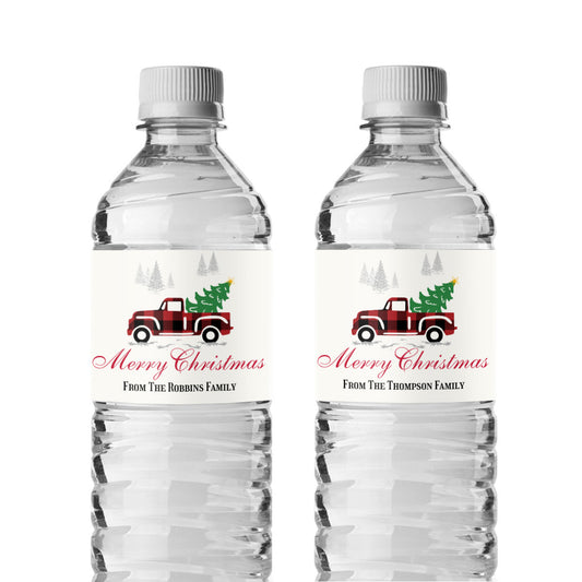 Red Pickup Truck Personalized Water Bottle Labels (Set of 12)