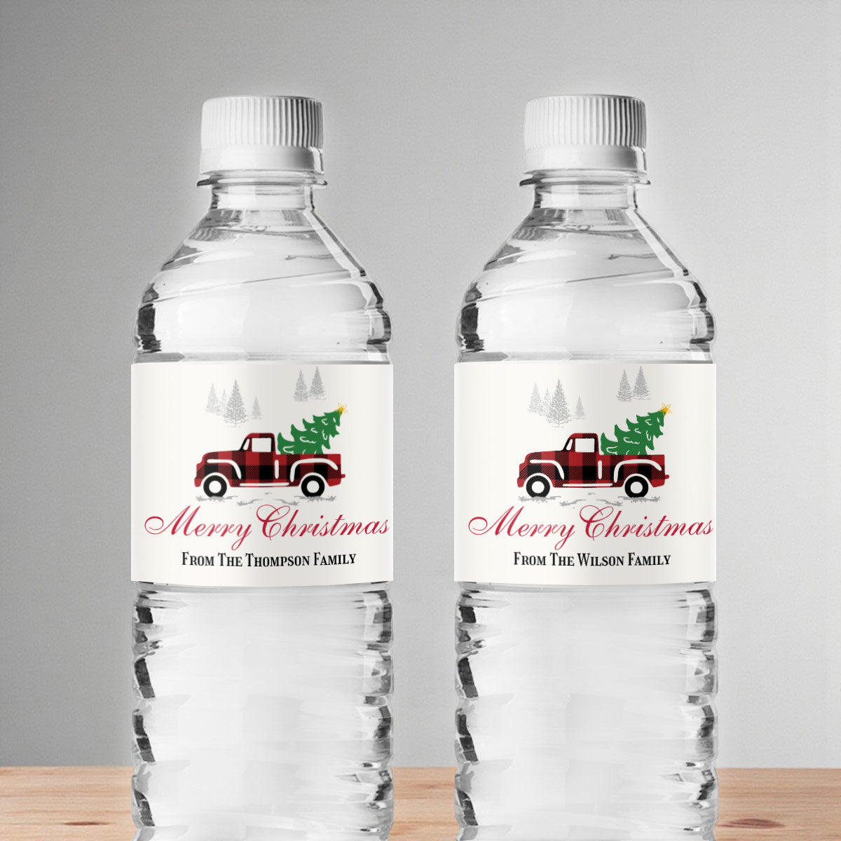 Red Pickup Truck Personalized Water Bottle Labels (Set of 12)
