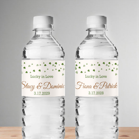 Irish Shamrock Confetti Personalized Water Bottle Labels (Set of 12)
