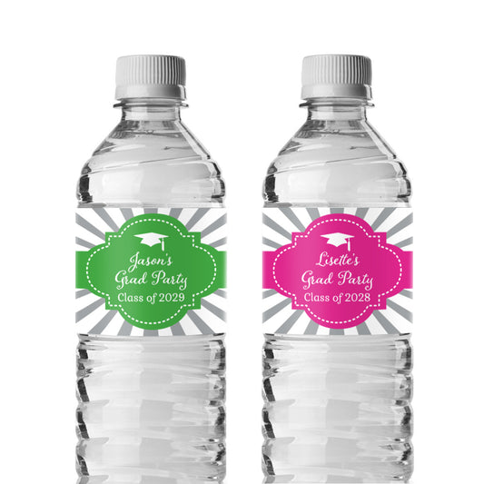 Graduation Cap Personalized Water Bottle Labels (Set of 12)