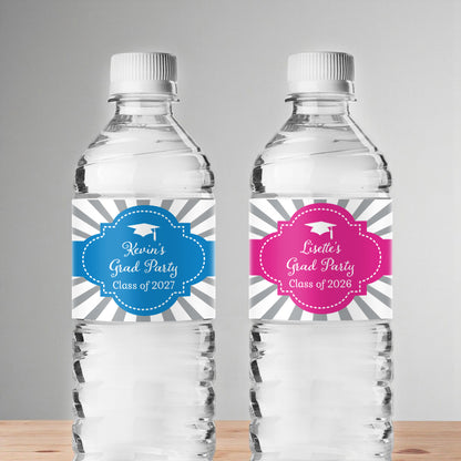 Graduation Cap Personalized Water Bottle Labels (Set of 12)