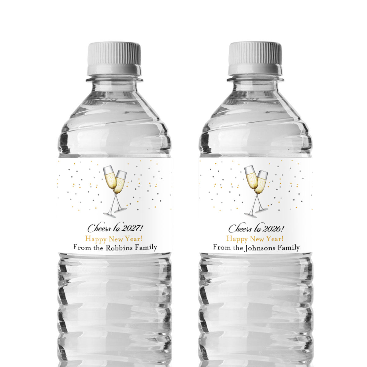 Cheers To New Year Personalized Water Bottle Labels (Set of 12)
