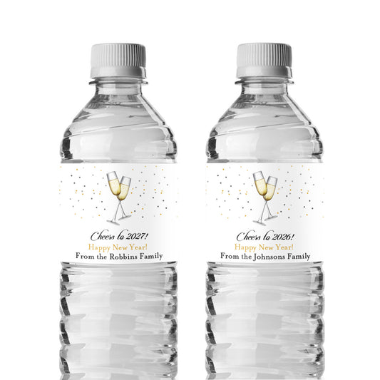 Cheers To New Year Personalized Water Bottle Labels (Set of 12)