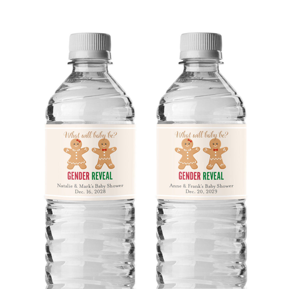 Gingerbread Gender Reveal Personalized Water Bottle Labels (Set of 12)