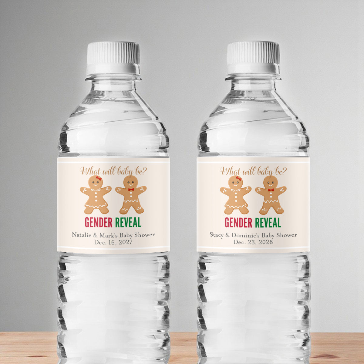 Gingerbread Gender Reveal Personalized Water Bottle Labels (Set of 12)