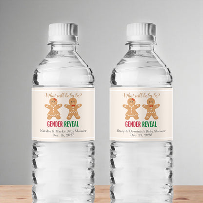 Gingerbread Gender Reveal Personalized Water Bottle Labels (Set of 12)