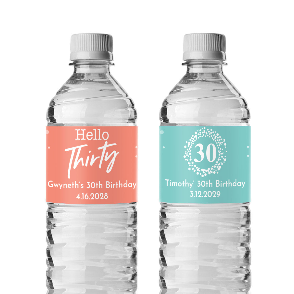 30th Birthday Personalized Water Bottle Labels (Set of 12)