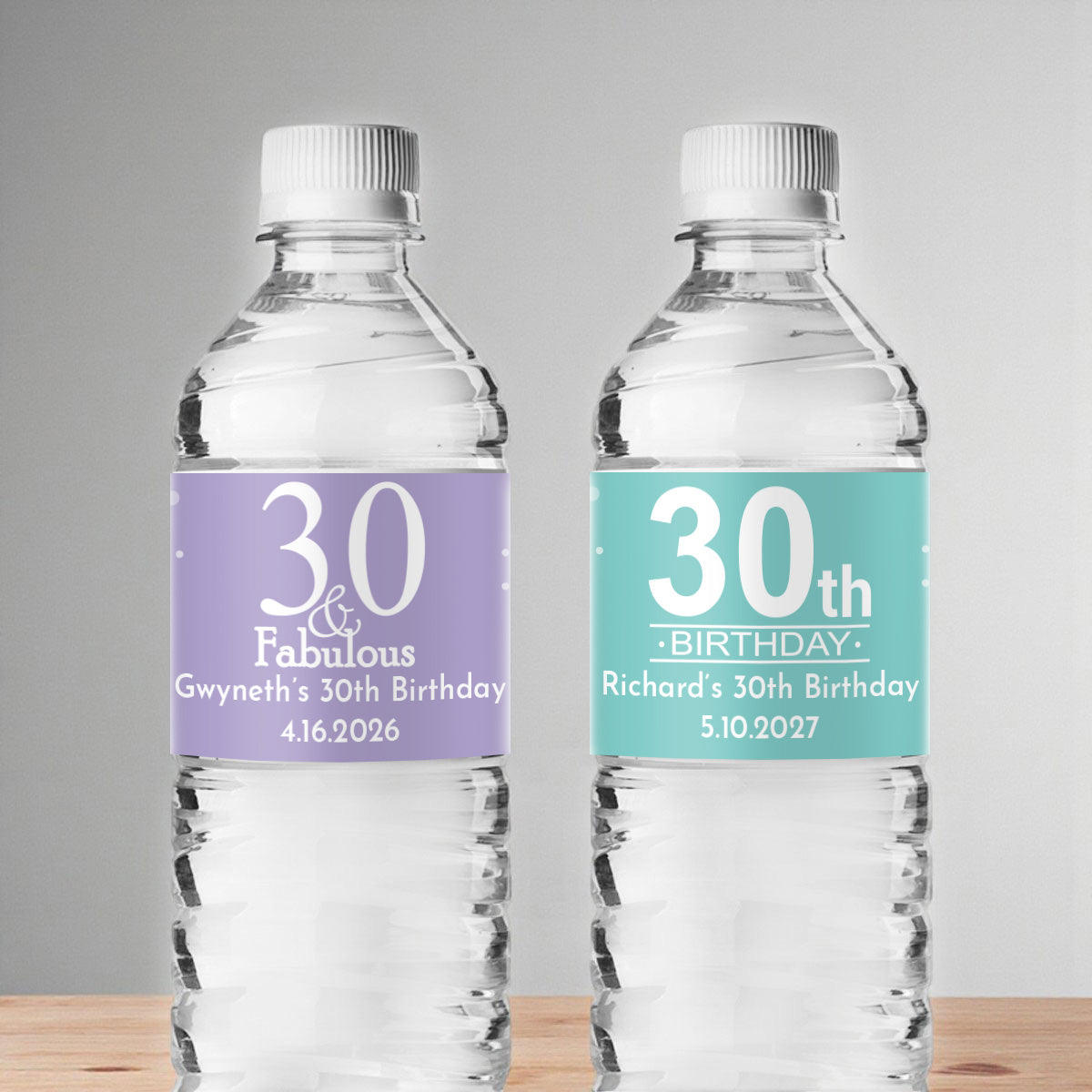 30th Birthday Personalized Water Bottle Labels (Set of 12)