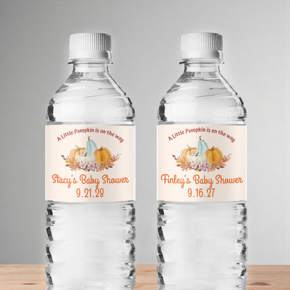 A Little Pumpkin Is On The Way Personalized Water Bottle Labels (Set of 12)