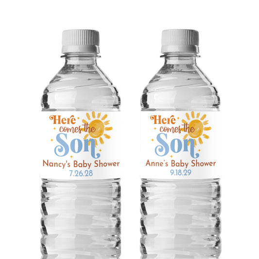 Here Comes The Son Personalized Water Bottle Labels (Set of 12)