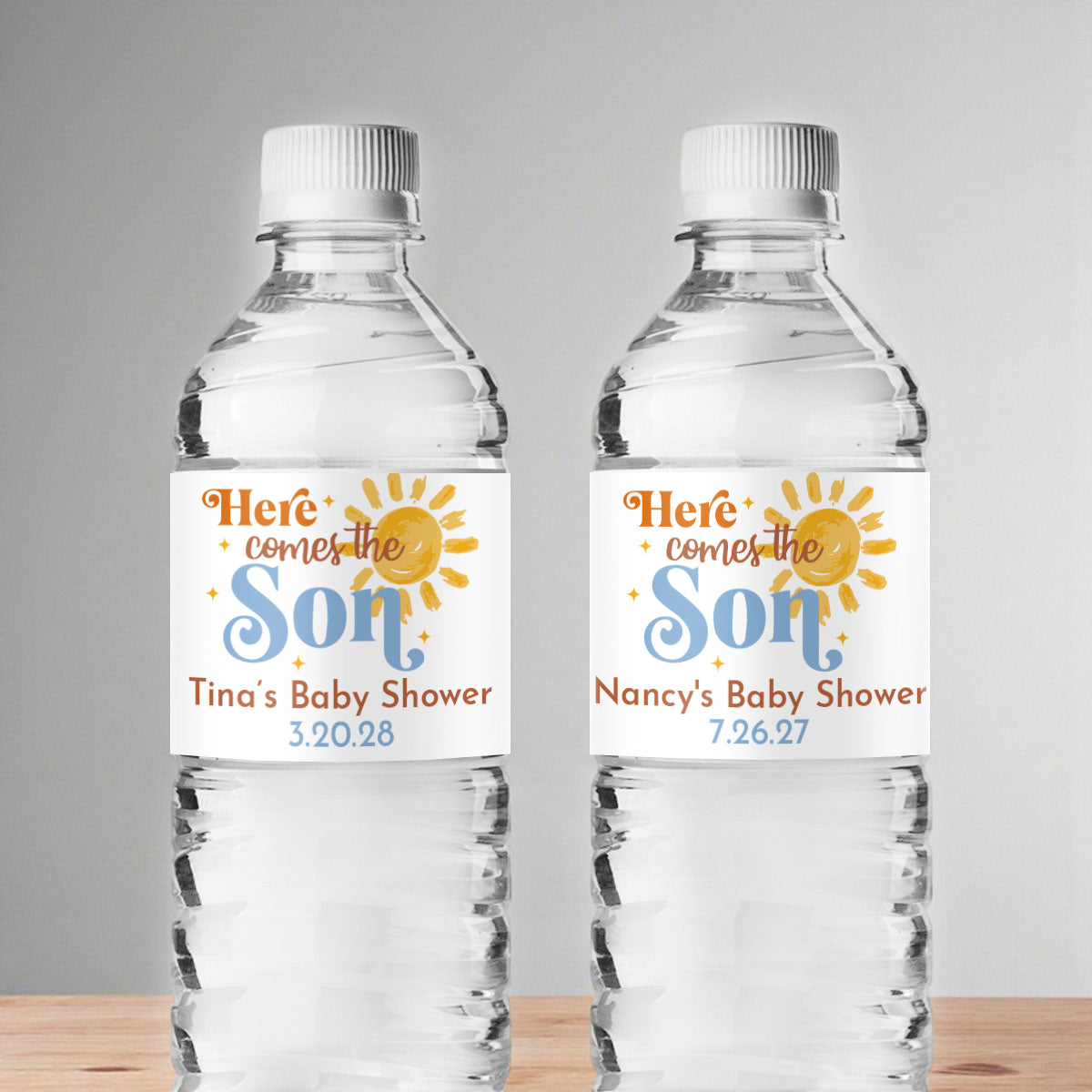 Here Comes The Son Personalized Water Bottle Labels (Set of 12)