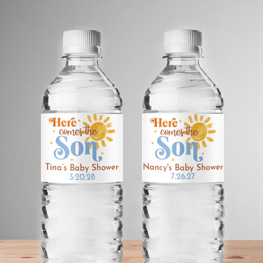Here Comes The Son Personalized Water Bottle Labels (Set of 12)