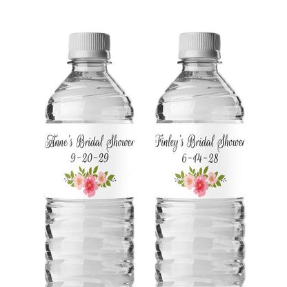 Flower Bridal Shower Personalized Water Bottle Labels (Set of 12)