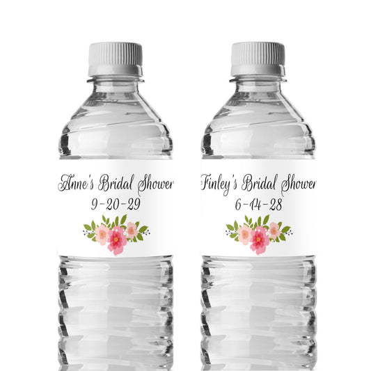 Flower Bridal Shower Personalized Water Bottle Labels (Set of 12)
