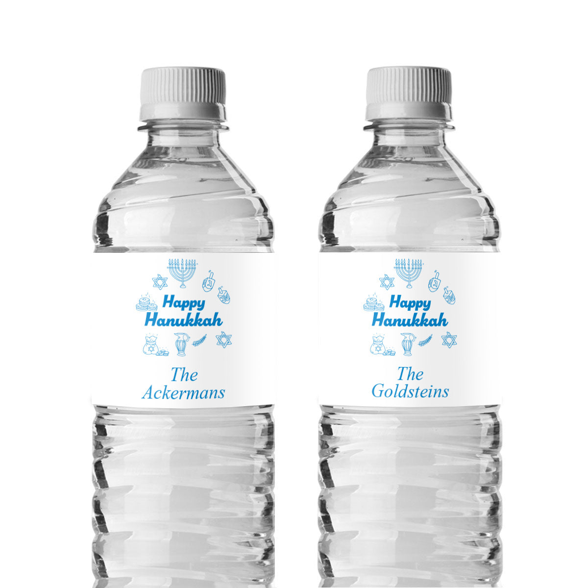 Happy Hanukkah Drawing Personalized Water Bottle Labels (Set of 12)