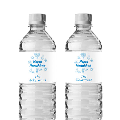 Happy Hanukkah Drawing Personalized Water Bottle Labels (Set of 12)