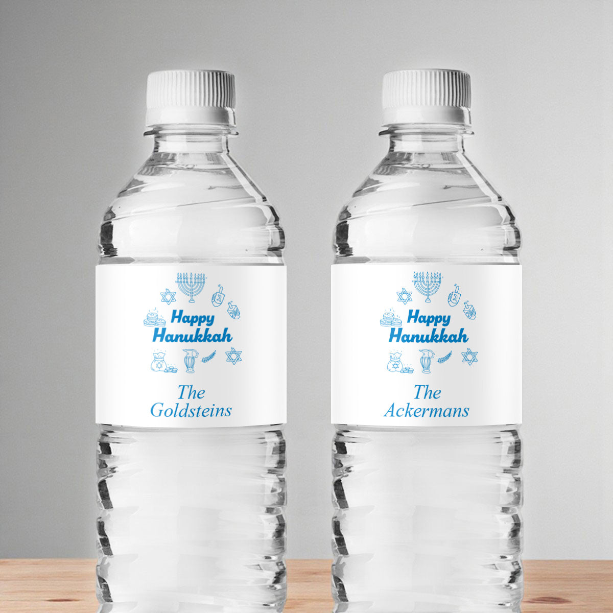 Happy Hanukkah Drawing Personalized Water Bottle Labels (Set of 12)