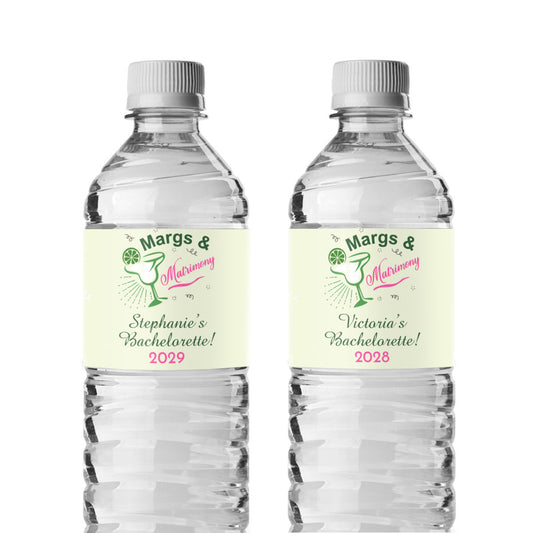 Margs & Matrimony Personalized Water Bottle Labels (Set of 12)