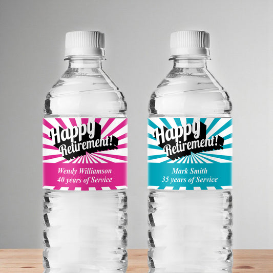 Happy Retirement Personalized Water Bottle Labels (Set of 12)