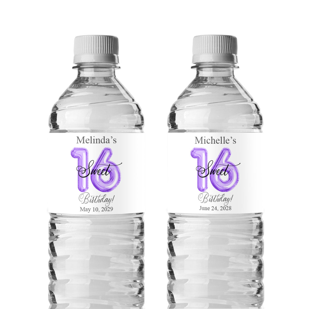 Sweet 16 Birthday Balloon Personalized Water Bottle Labels (Set of 12)