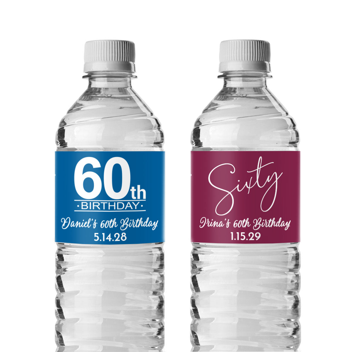 60th Birthday Personalized Water Bottle Labels (Set of 12)