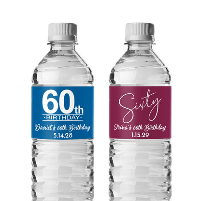 60th Birthday Personalized Water Bottle Labels (Set of 12)
