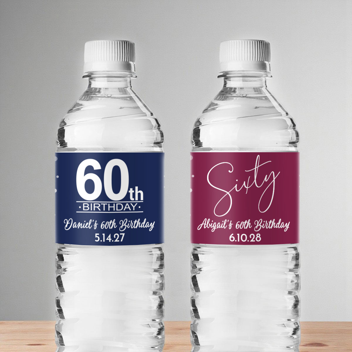 60th Birthday Personalized Water Bottle Labels (Set of 12)