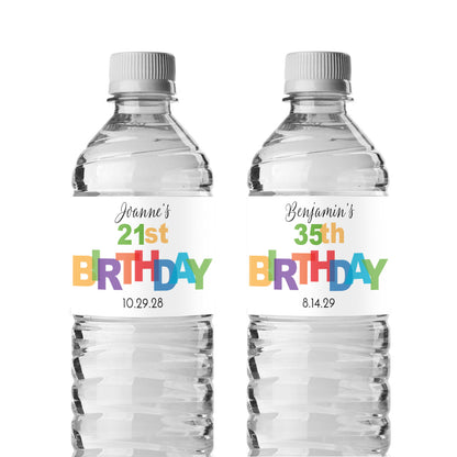 Colorful Birthday Personalized Water Bottle Labels (Set of 12)