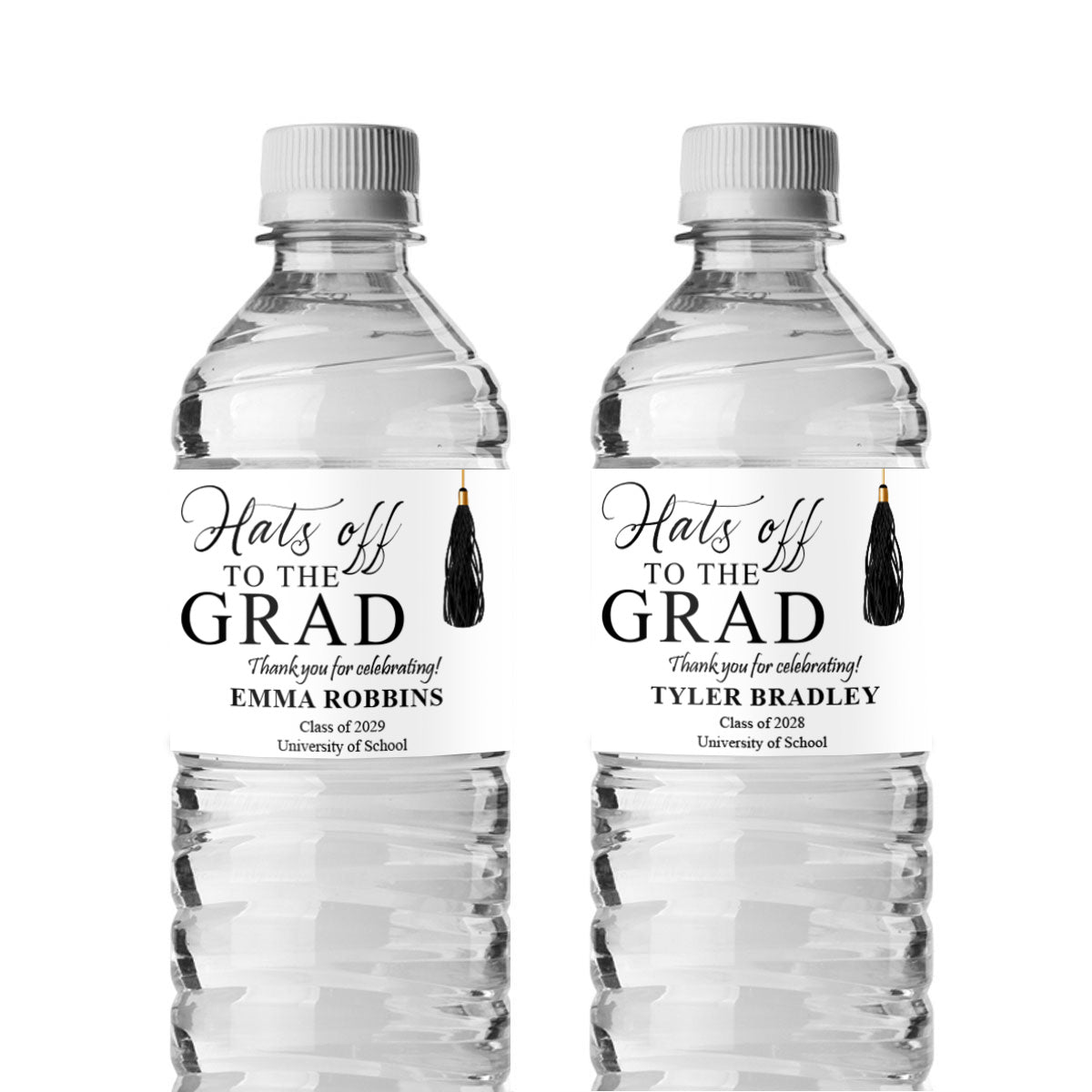 Hats Off The Grad Personalized Water Bottle Labels (Set of 12)